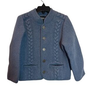 VTG GIESSWEIN AUSTRIA CHILD'S BLUE JACKET SWEATER WOOL SIZE 6 HOLIDAY READ ALL
